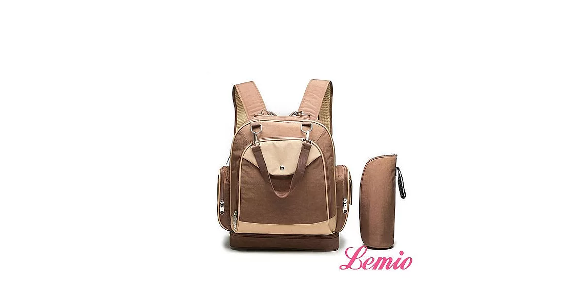 【Lemio】多功能多收納雙肩環保戶外媽咪包(時尚棕)