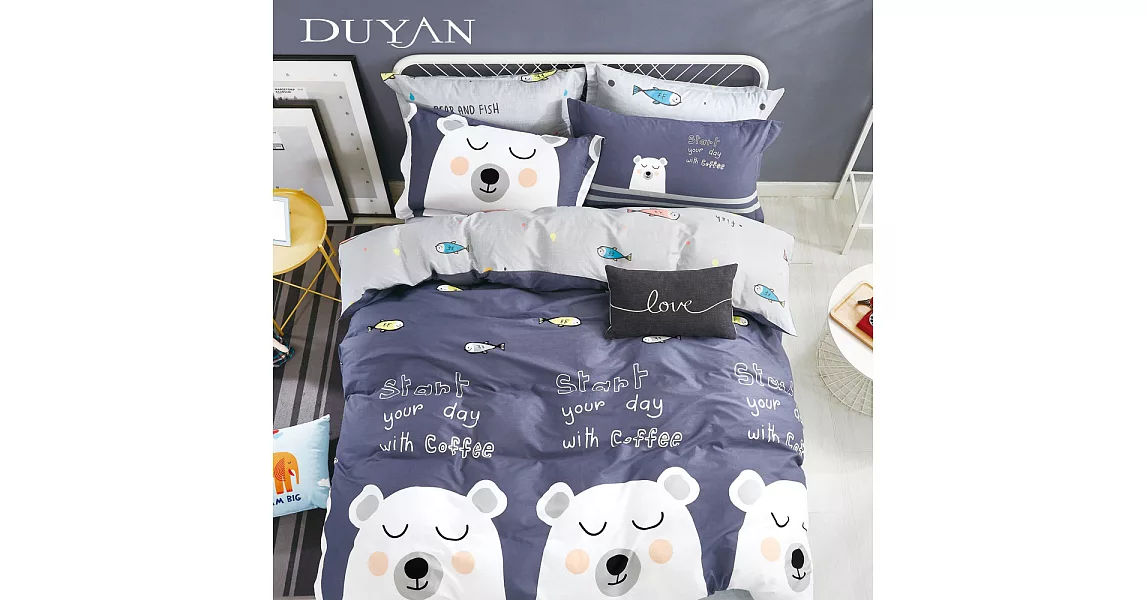 《DUYAN 竹漾》台灣製 100%頂級純棉雙人床包三件組-白熊咖啡膯