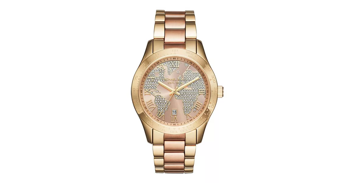 Michael Kors 金x玫瑰金 晶鑽世界腕錶MK6476