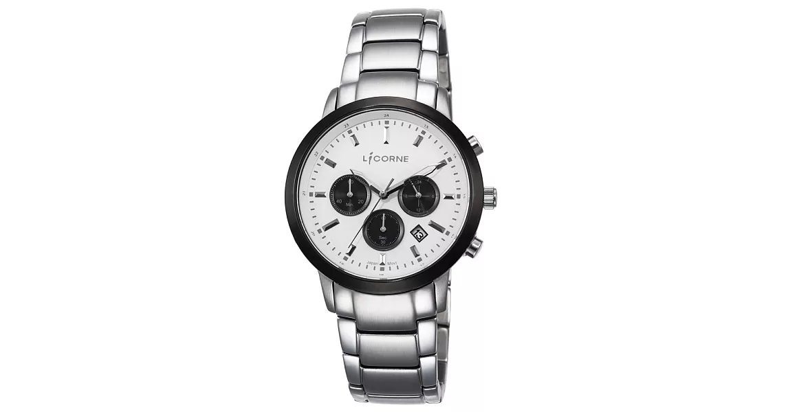 【LICORNE力抗錶】撼動系列 城市時尚三眼計時手錶(白黑/銀 LT135MTWI-W)