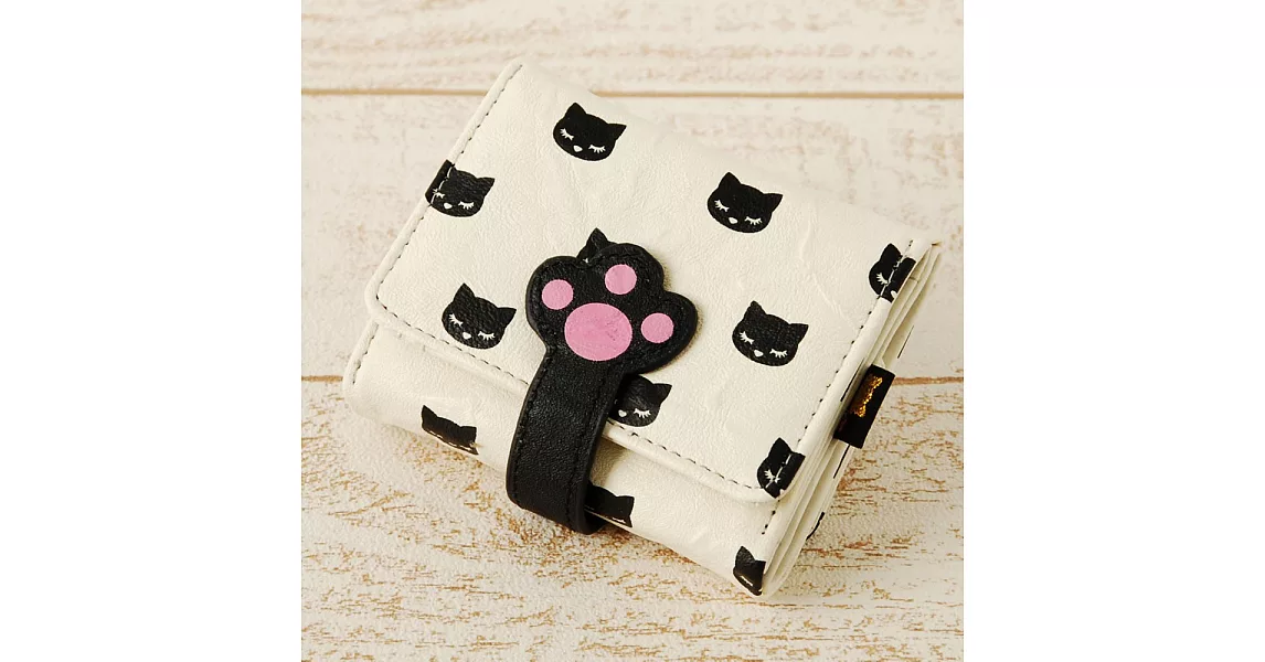 【Pooh Chan-噗將閉眼貓】三用可愛貓掌鈕扣短夾-【買就送純銀項鍊市價850】WHITE白色