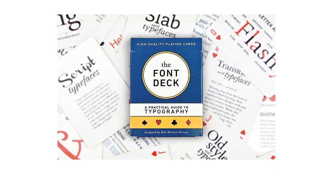 字體主題牌：The FONT DECK，52張精美的字體寶典，包含字體知識、淵源歷史、印刷相關資訊…