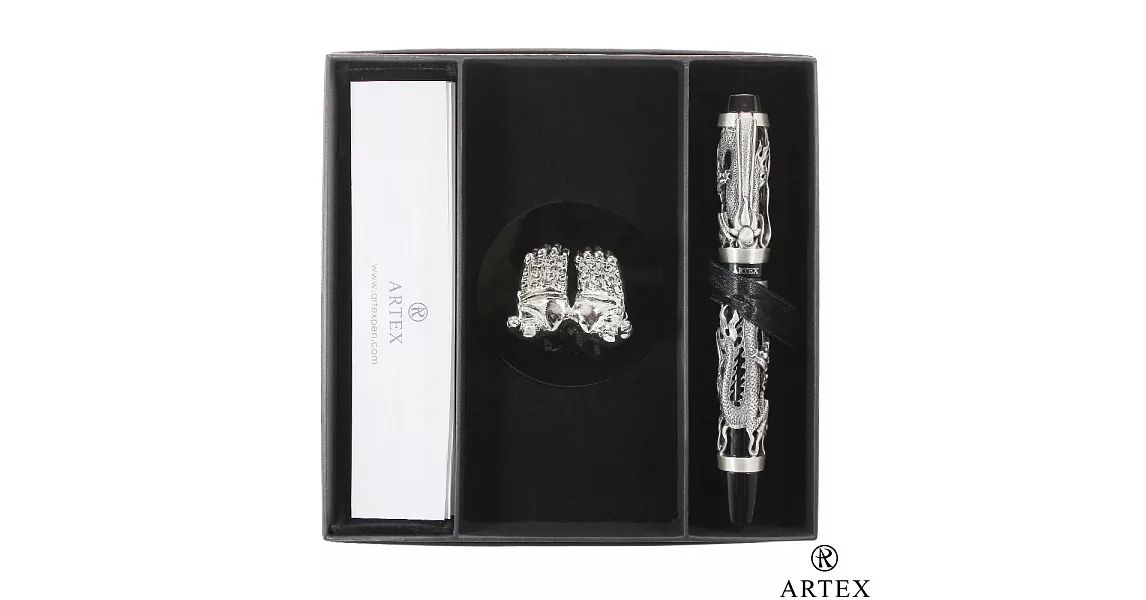 ARTEX 封印龍鋼珠筆 雙手造型筆座/銀 禮盒古銀鋼珠筆