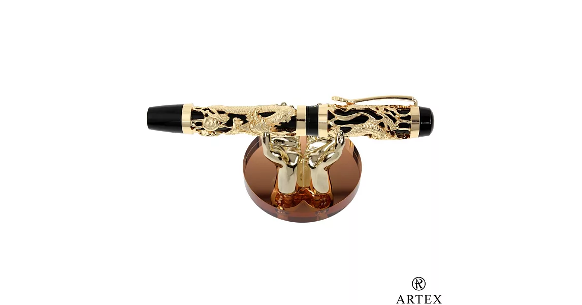 ARTEX 封印龍鋼珠筆 雙手造型筆座/金 禮盒亮金鋼珠筆