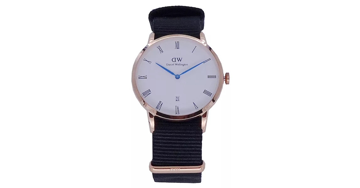 DW Daniel Wellington 經典中的收藏羅馬時尚優質腕錶-黑色帆布+金殼/38mm-DW00100261