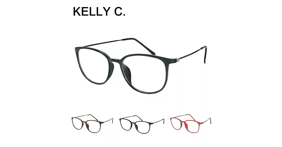 【KEL MODE 光學眼鏡】TR90文青光學鏡框-圓細框(四色可挑選 #872)亮黑