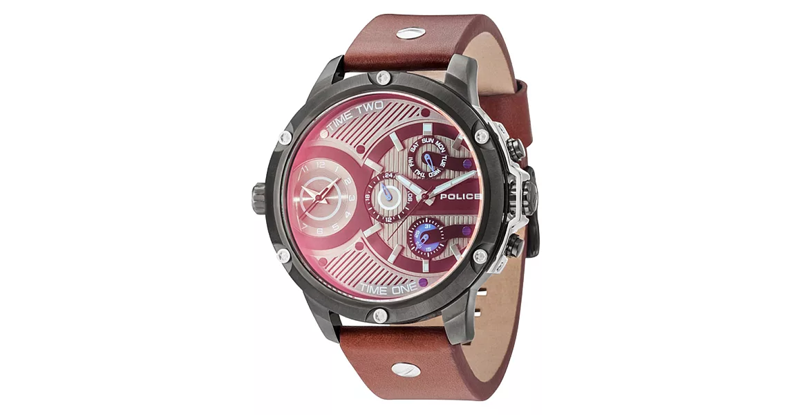 POLICE 飛躍太陽系時尚雙時區腕錶-15049JSU-12