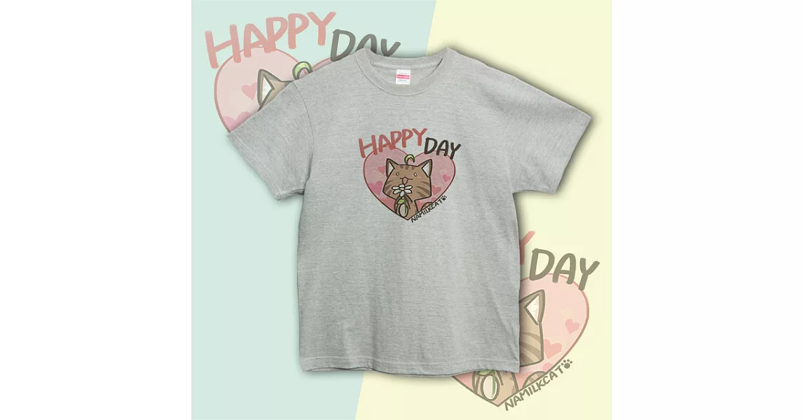 【kuroi-T】Heart L happyday 日本United Athle純棉柔感 中性T恤S灰色