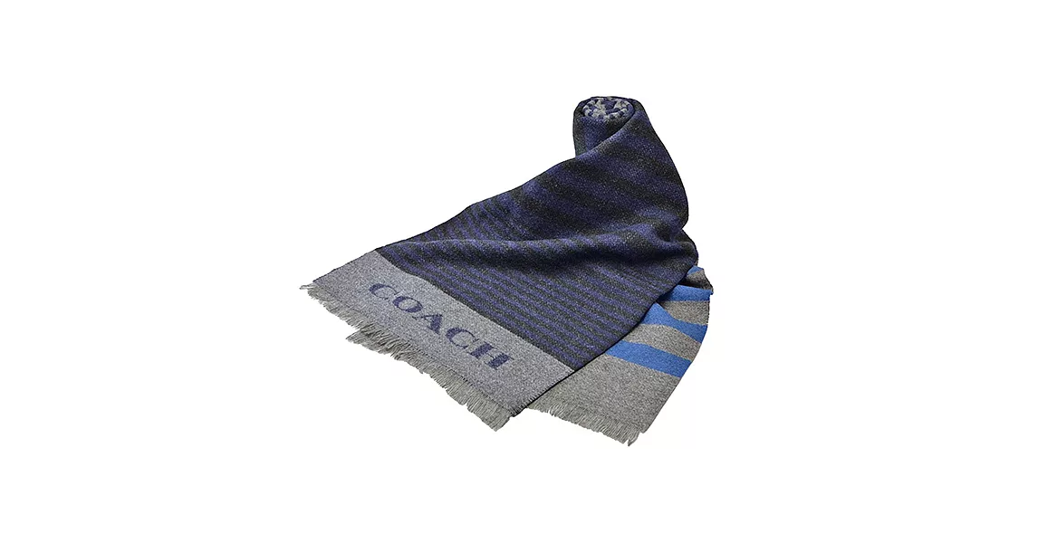 COACH 撞色羊毛圍巾-藍灰黑 (現貨+預購)藍灰黑