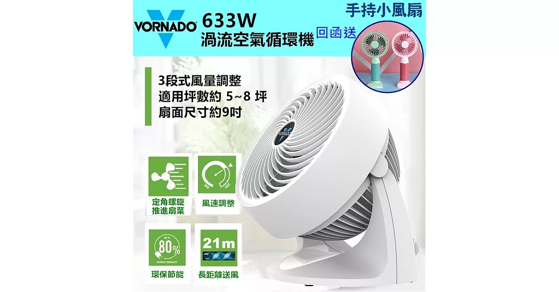 美國VORNADO沃拿多渦流空氣循環扇(白色)633W