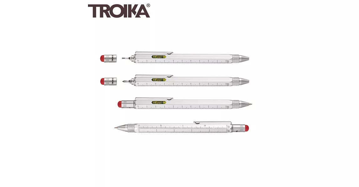 德國TROIKA＂銀色特別款＂5合1工程筆PIP20SI/RD觸控筆起子尺水平儀多功能原子筆多用途筆多功能工具筆