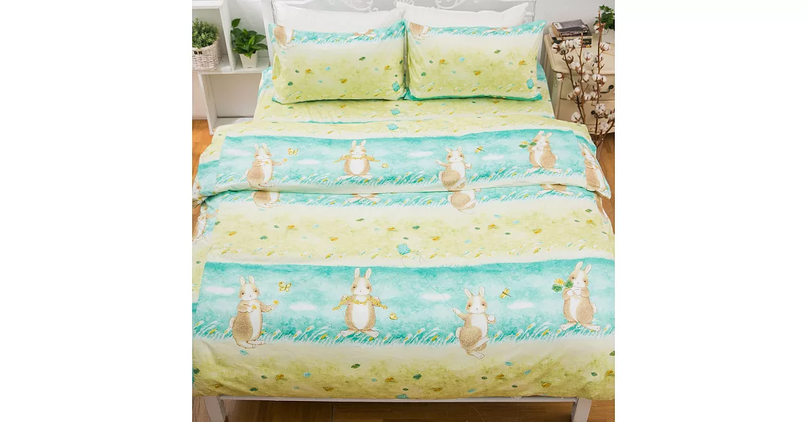 【kokomo’s 扣扣馬】鎮瀾宮大甲媽授權100%精梳棉單人床包二件組-多色-童趣卡通兔子湯姆
