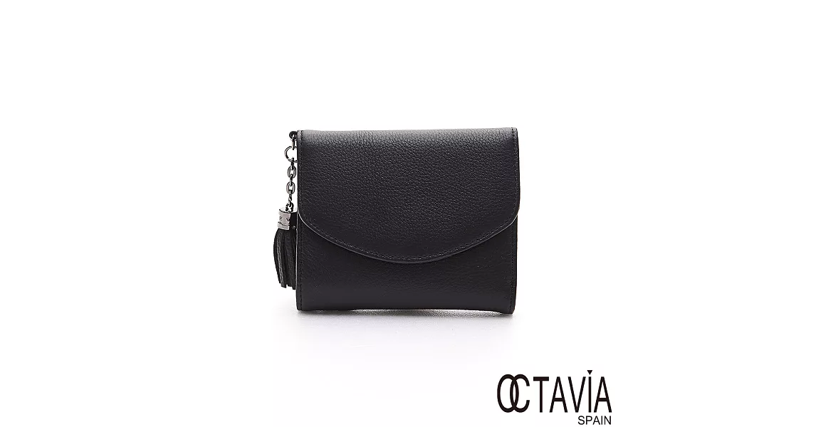 OCTAVIA8真皮 - 隨手的自在 牛皮二折式流蘇短夾 - 謎黑