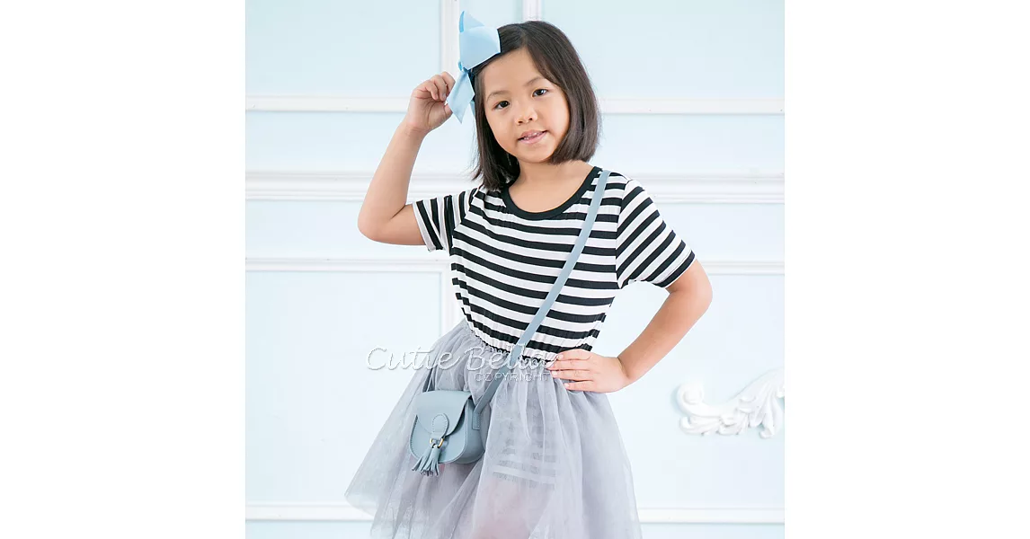 Cutie Bella素面細肩連身紗裙洋裝Dress Tu Tu-Black Stripe100黑條紋