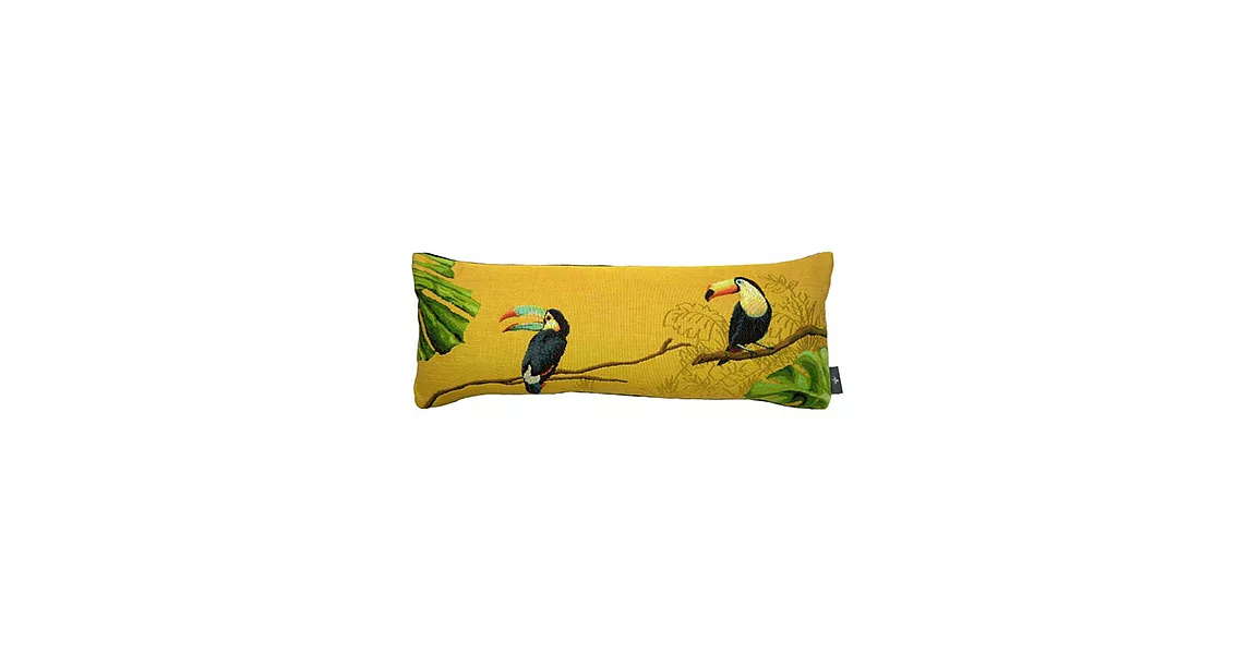Art de Lys法國原裝 5522J叢林中的兩隻巨嘴鳥/黃色背景/黑色背面/單面抱枕套25x60