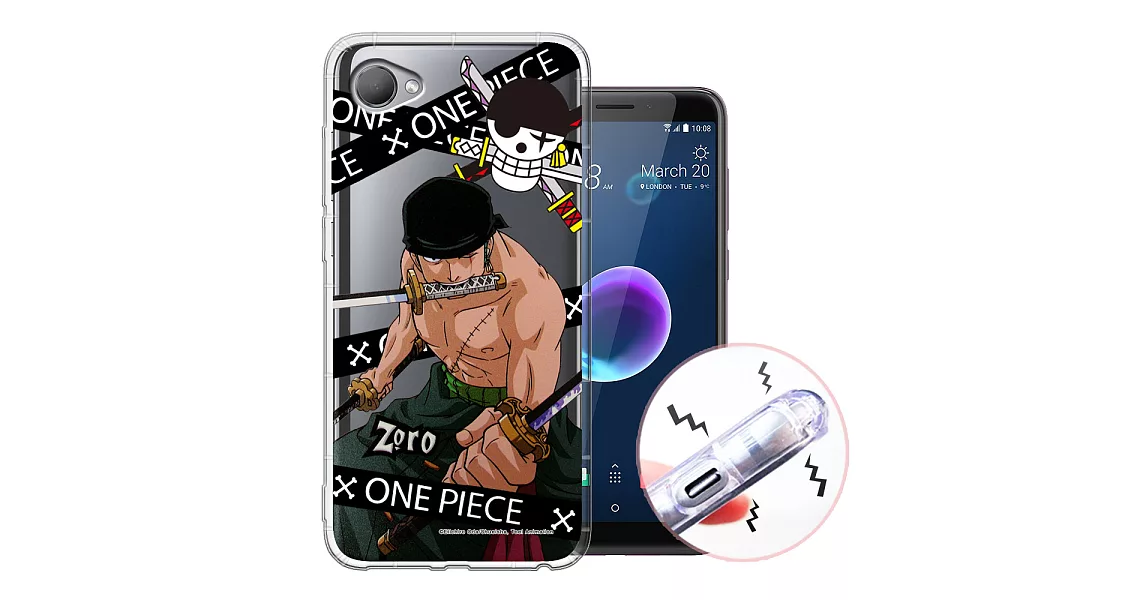 授權正版 航海王 HTC Desire 12 透明軟式空壓殼 手機殼(封鎖索隆)