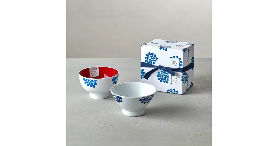 石丸波佐見燒 - 藍繪小花 - 漆器碗禮盒 (2件組)