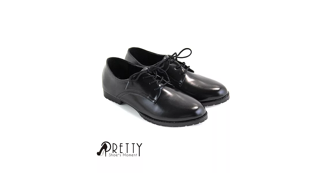 【Pretty】無印極簡綁帶平底牛津鞋JP23黑色