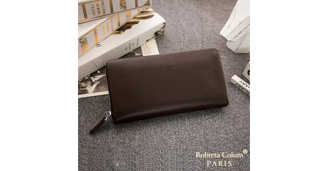 Roberta Colum - 經典品味鹿紋牛皮單拉鍊手拿包-共3色 咖