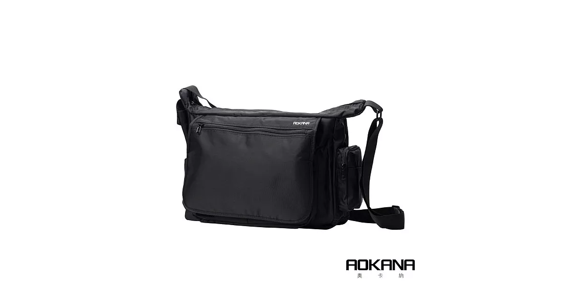 AOKANA奧卡納 MIT台灣製造 YKK拉鍊 時尚防潑水橫式簡約側背包 (時尚黑) 02-025