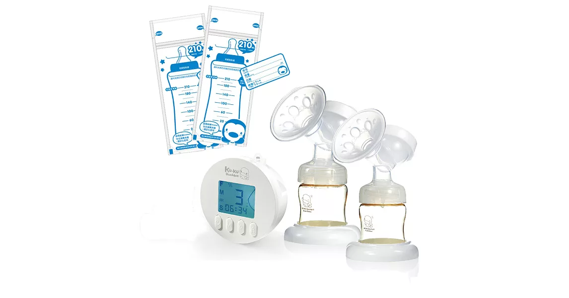 酷咕鴨KU.KU. 智能韻感雙邊吸乳器+藍色企鵝 PUKU Petit 母乳儲存袋210ml