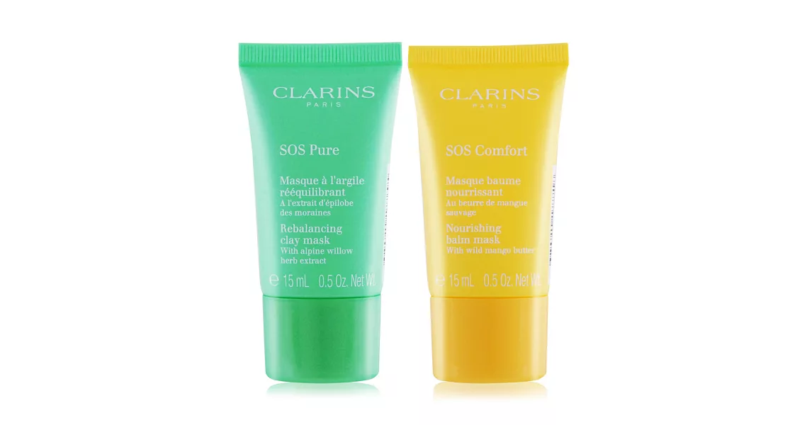 CLARINS 克蘭詩 SOS 阿爾卑斯柳草淨化面膜(15ml)+SOS 野芒果滋養面膜(15ml)-百貨公司貨