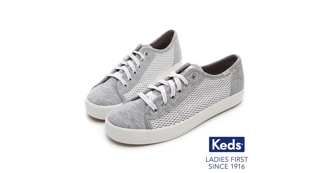 【Keds】KICKSTART 透氣網布拼接綁帶休閒鞋US6.5淺灰