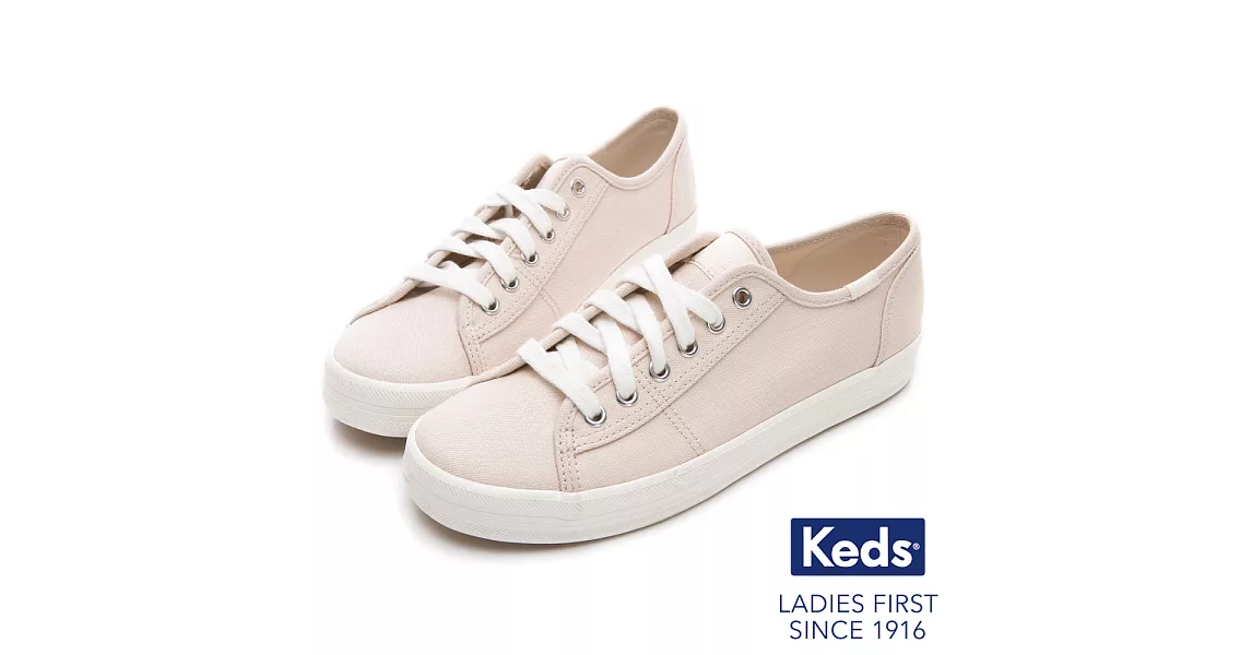 【Keds】KICKSTART 極簡素面綁帶休閒鞋US6.5淺粉