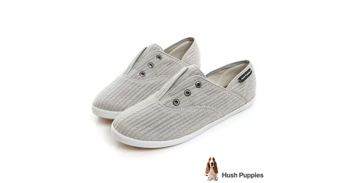 Hush Puppies 簡約車棉咖啡紗懶人帆布鞋US6.5灰色