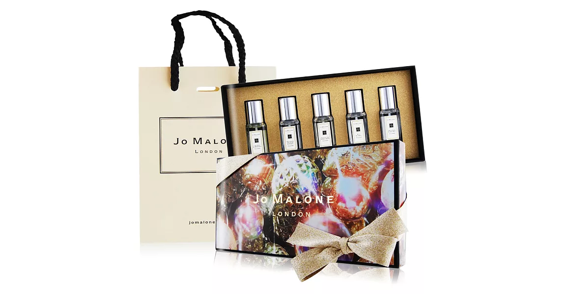 Jo Malone 芳醇香水組合(9MLX5)[鼠尾草+紅醋栗+青檸羅勒葉與柑橘+藍風鈴+杏桃花與蜂蜜]+品牌提袋