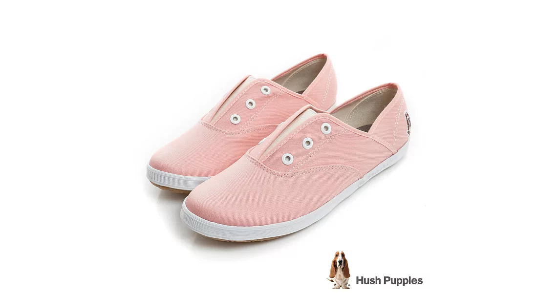 Hush Puppies 馬卡龍系咖啡紗懶人帆布鞋US8.5粉橘