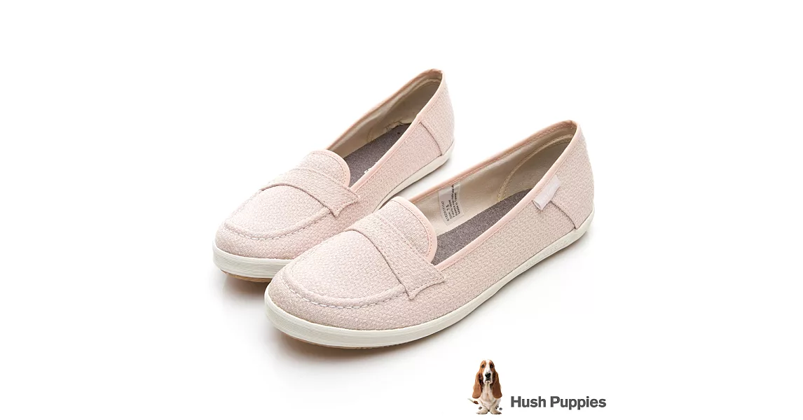 Hush Puppies COCO針織咖啡紗摩卡娃娃鞋US5粉紅