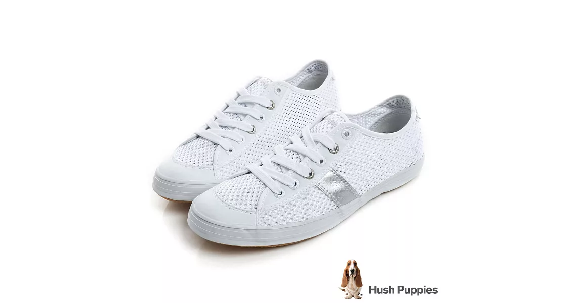 Hush Puppies 透氣網布咖啡紗休閒鞋US8銀色