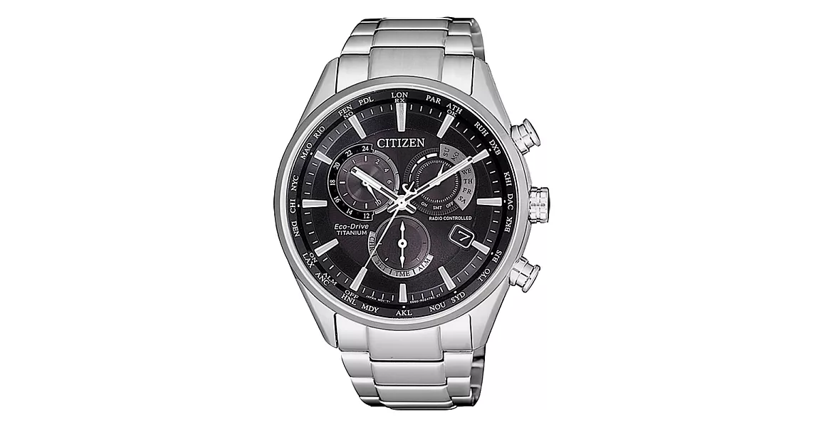 CITIZEN 光動能時尚鈦金屬三眼腕錶-銀X黑-CB5020-87E