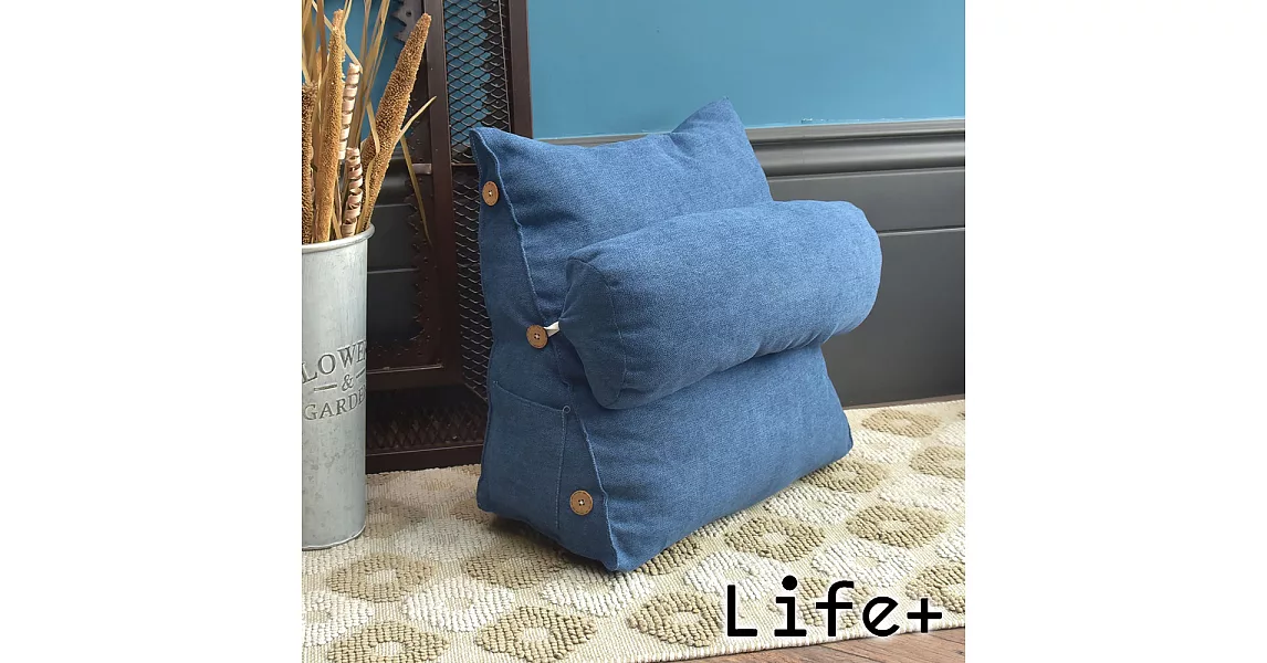 【Life Plus】慵懶時光 舒壓萬用棉麻靠枕/抱枕/腰靠枕(深藍)