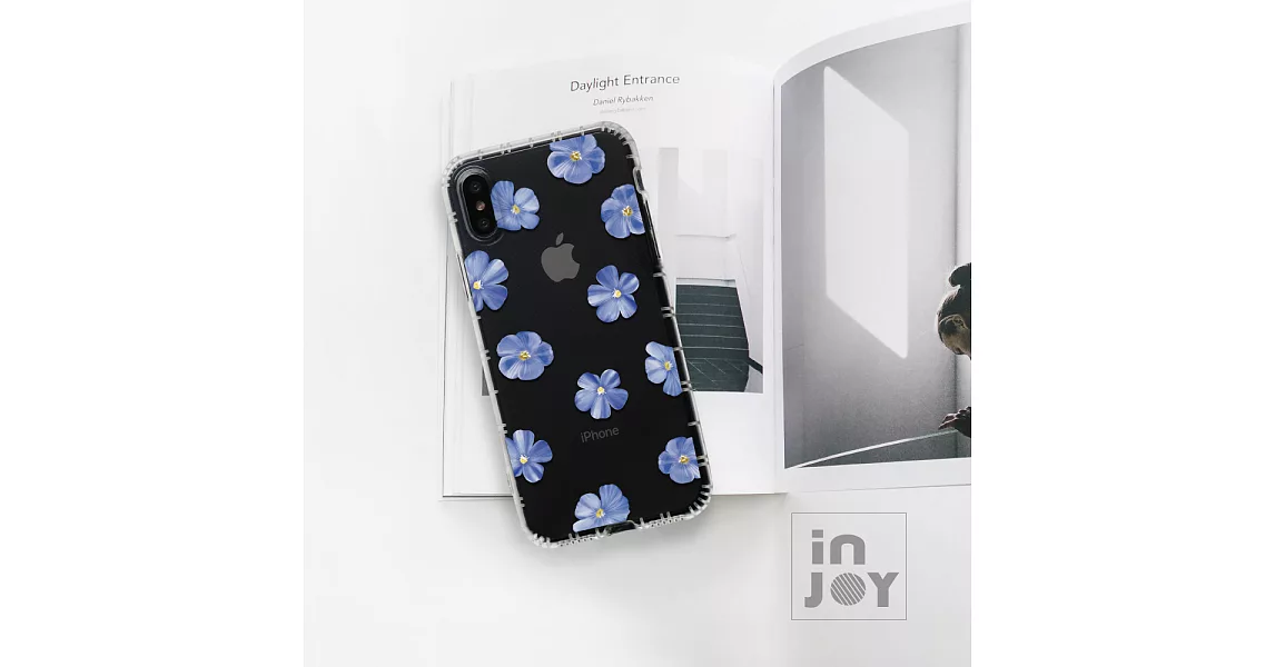 INJOYmall for iPhone 6+ 清新藍色亞麻花防摔耐震亮面手機殼
