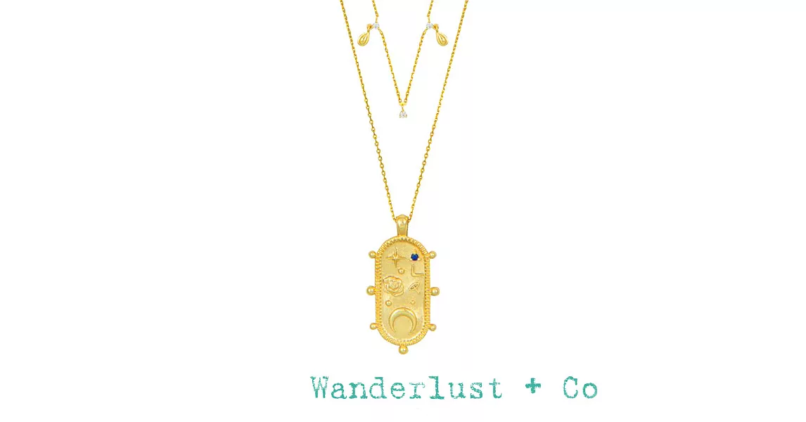 Wanderlust+Co 閃耀星星月亮玫瑰 橢圓錢幣項鍊 金色鑲鑽雙層頸鍊 RHEA