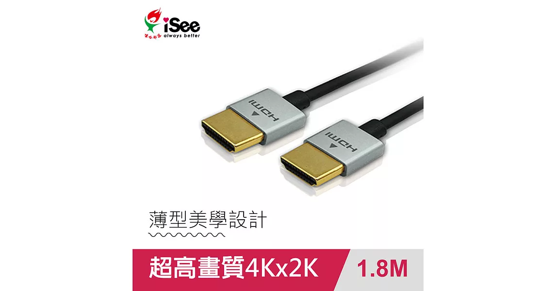 iSee HDMI2.0 鋁合金超高畫質影音傳輸線 1.8M (IS-HD2020)太空灰