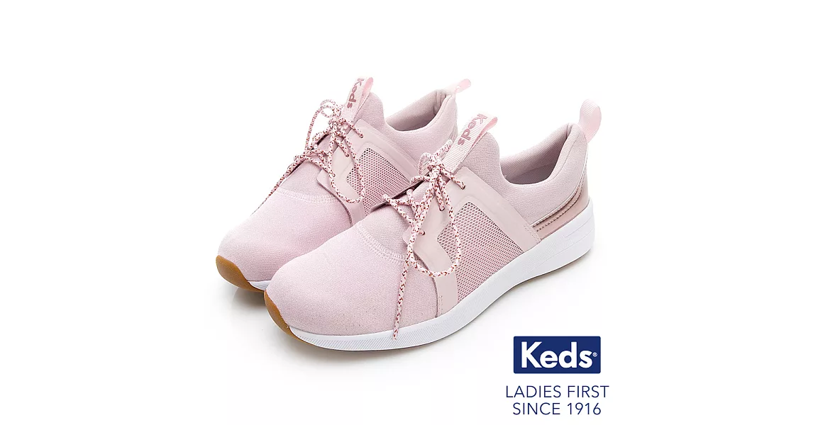 【Keds】STUDIO FLAIR 完美包覆綁帶輕量休閒鞋US6.5粉紅