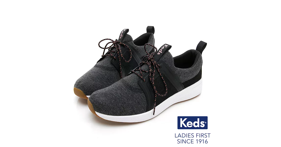 【Keds】STUDIO FLAIR 完美包覆綁帶輕量休閒鞋US7.5炭黑