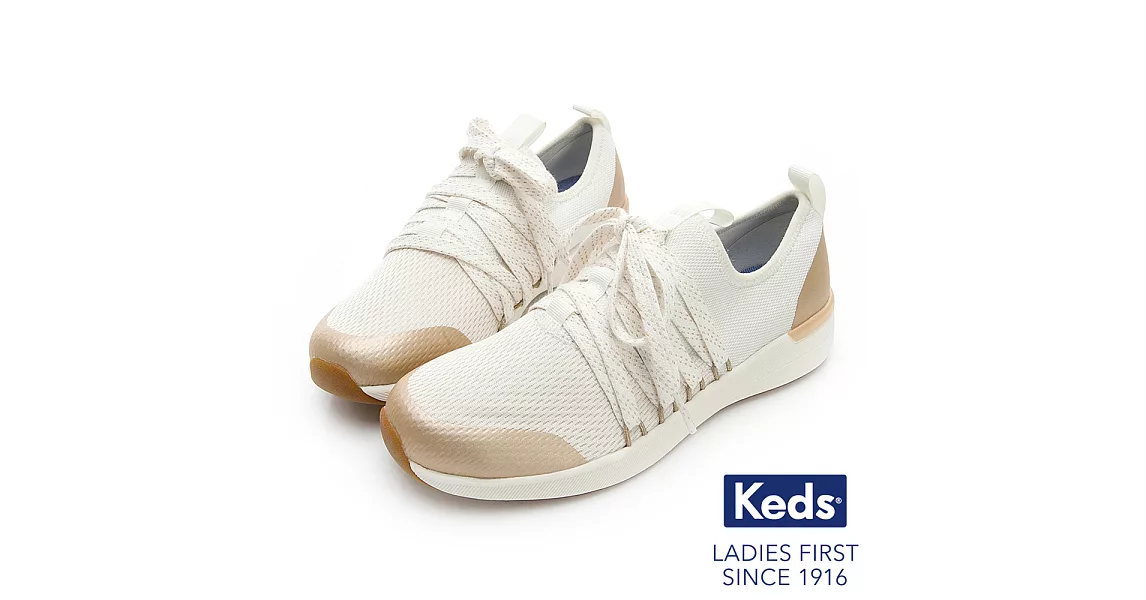 【Keds】STUDIO FLASH 完美包覆綁帶輕量休閒鞋US7.5白色