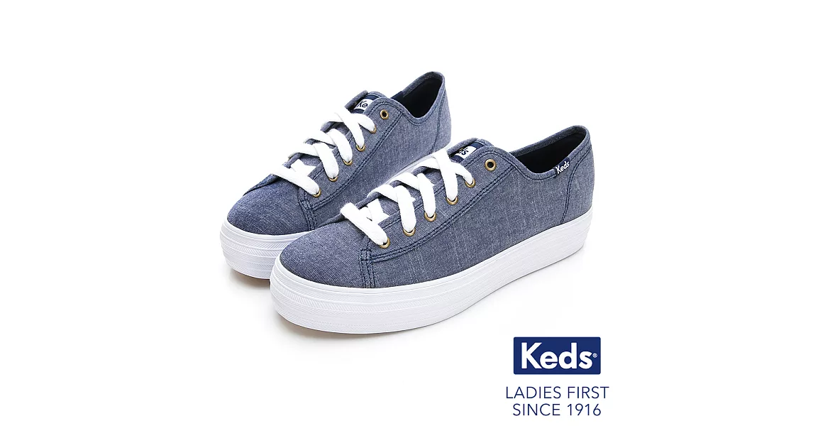 【Keds】TRIPLE KICK 輕薄厚底帆布鞋US6藍色