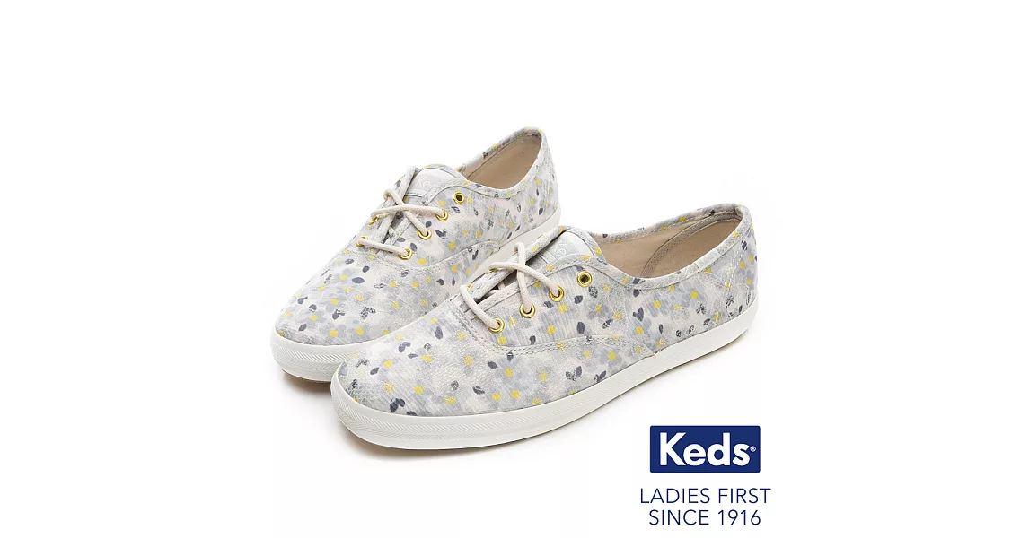 【Keds】CHAMPION 復古花卉綁帶休閒鞋US5.5藍色