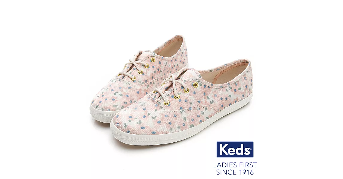 【Keds】CHAMPION 復古花卉綁帶休閒鞋US6粉紅
