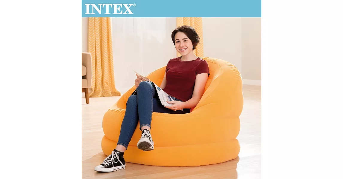 【INTEX】超大貝殻充氣沙發椅-亮桔色(68577)