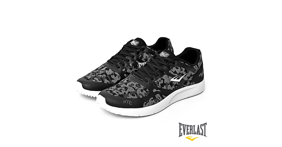 【EVERLAST】LIGHT WEIGHTED迷彩輕量透氣慢跑鞋US8.5黑迷彩