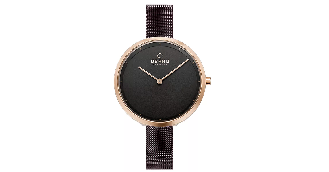 OBAKU 首席極簡主義曲線腕錶-玫瑰金X棕色