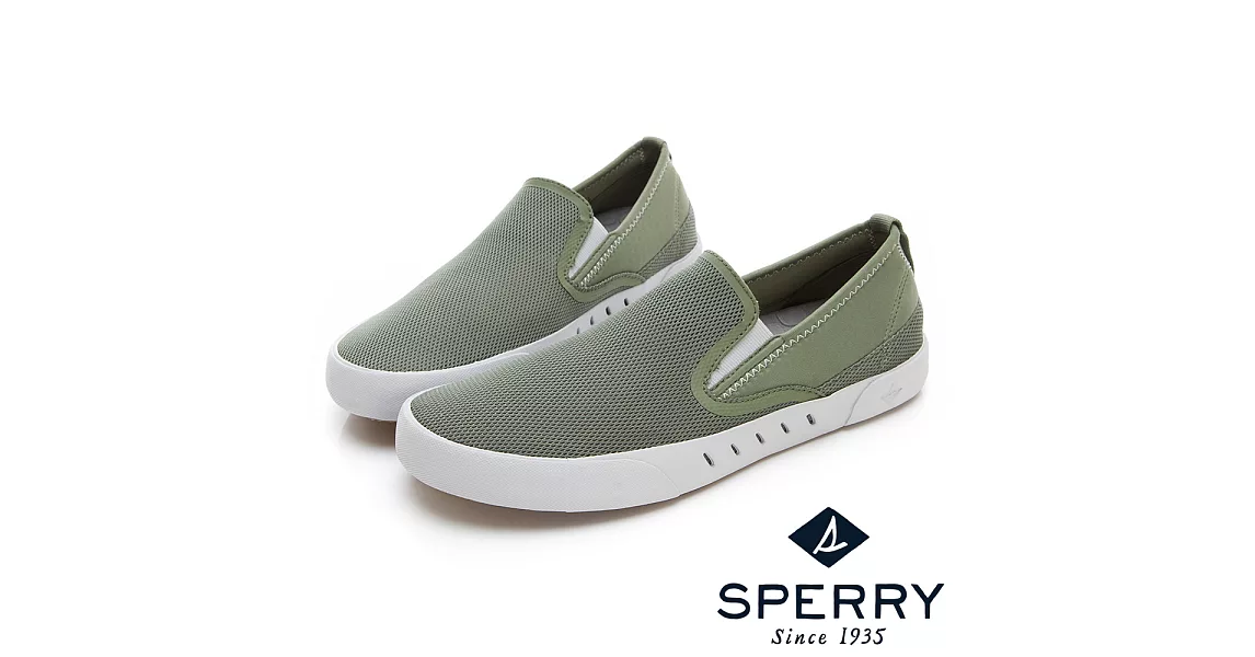 SPERRY 7SEAS 舒適感受無綁帶設計休閒鞋(男款)US8橄欖綠