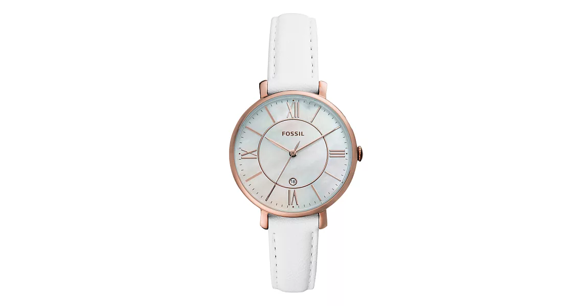 FOSSIL  貝殼面質感日期時尚腕錶-白色