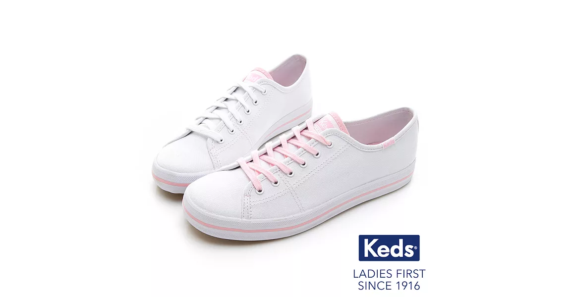 【Keds】KICKSTART 夢幻帆布綁帶休閒鞋US6粉紅色